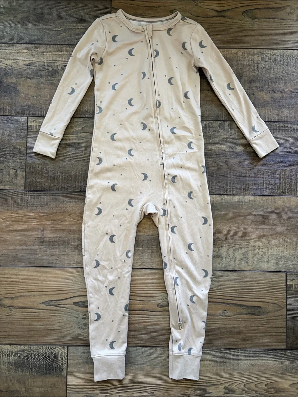 cloud island Blue Paper Plane & Beige Moon Print One-Piece Pajamas